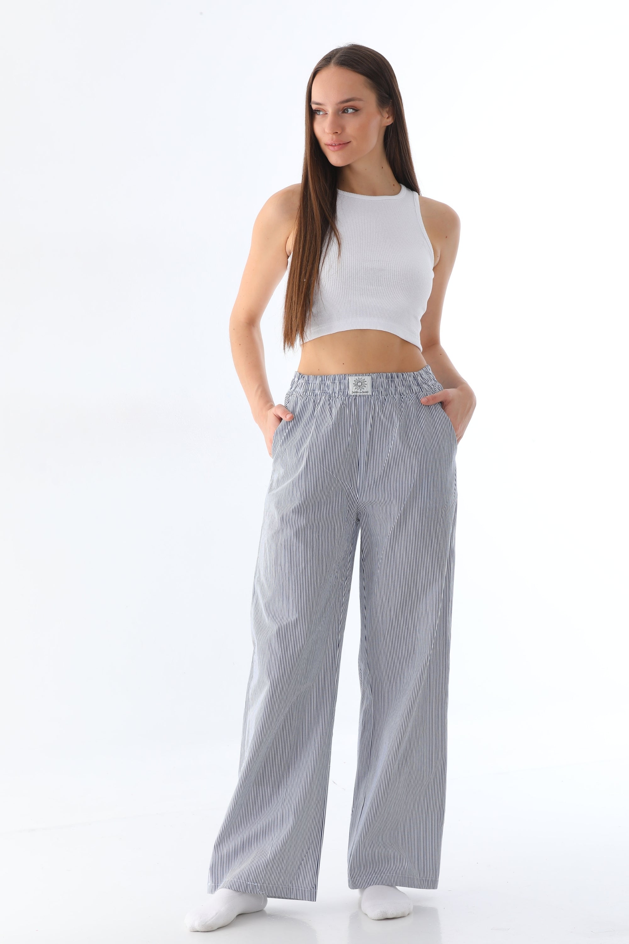 ÇİZGİLİ PANTOLON - LACİVERT