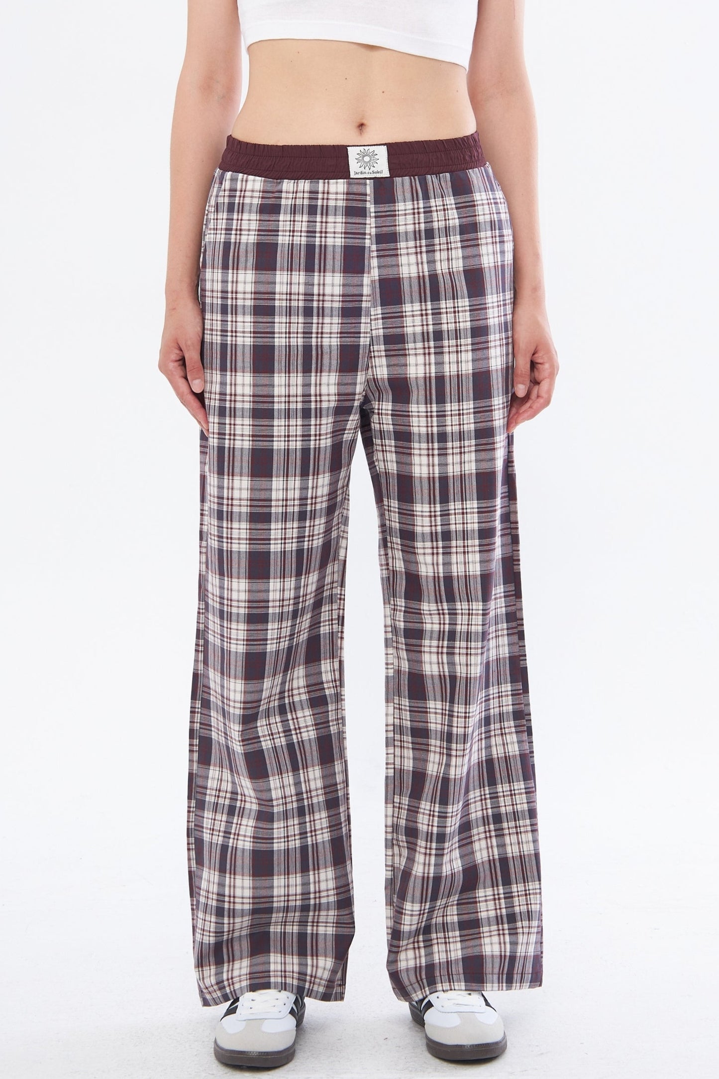Navy Blue/Burgundy Plaid Boyfriend Trousers