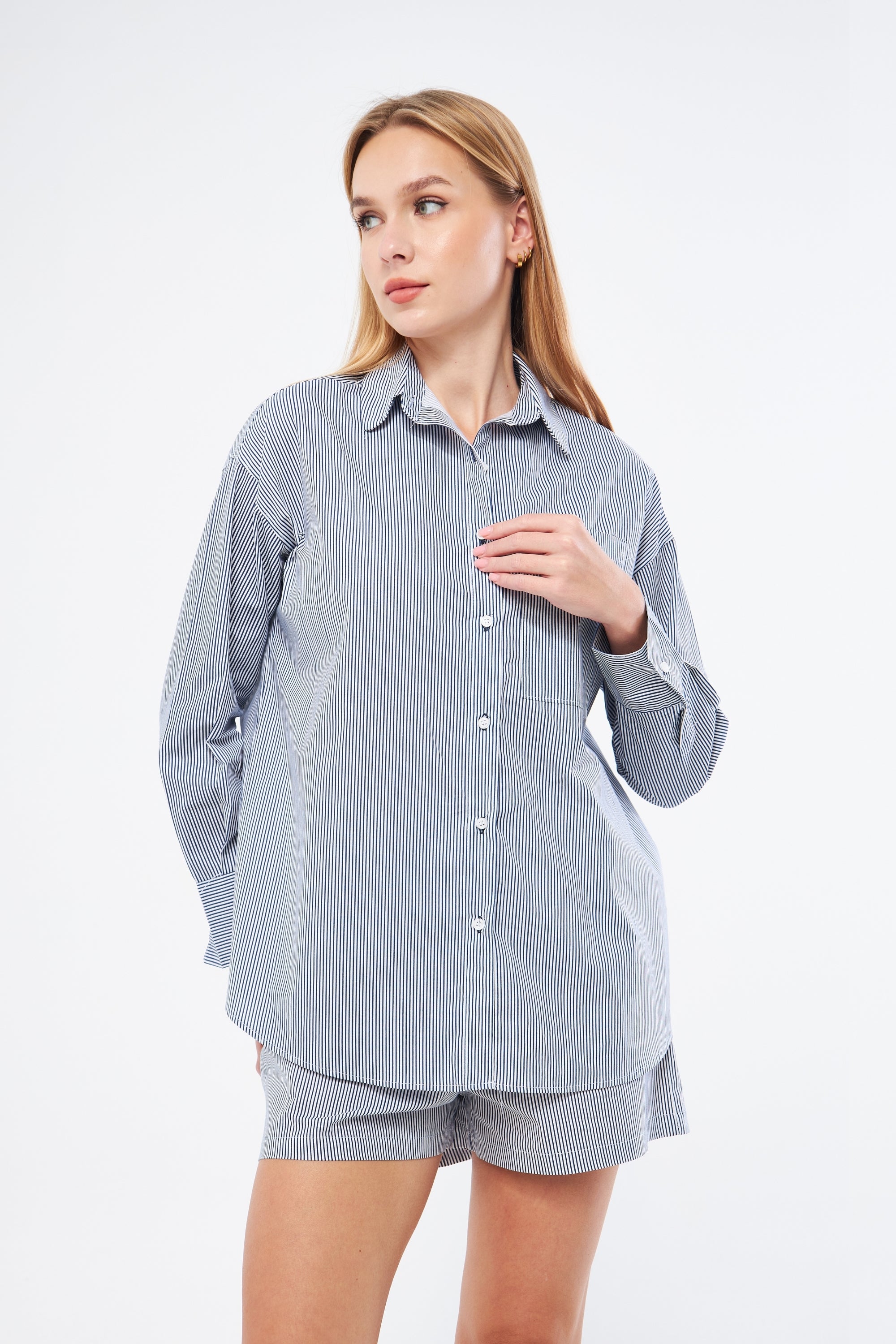 GÖMLEK ŞORT SET - LACİVERT