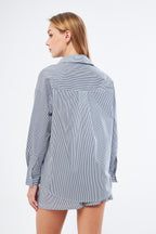 Navy Blue Striped Ensoleillé Shirt Shorts Set