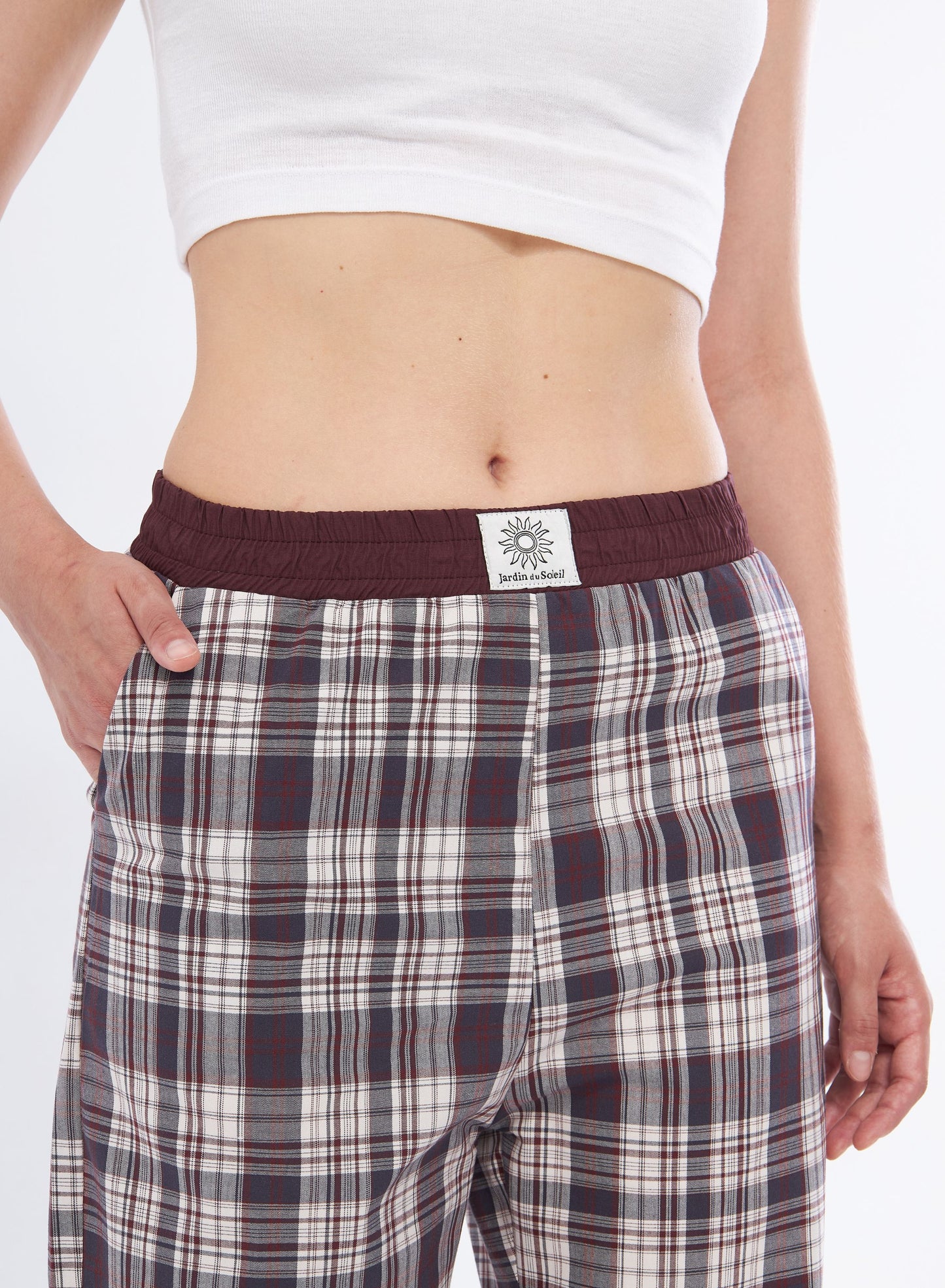 Navy Blue/Burgundy Plaid Boyfriend Trousers