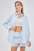 Baby Blue Striped Shirt Ensoleillé Shorts Set