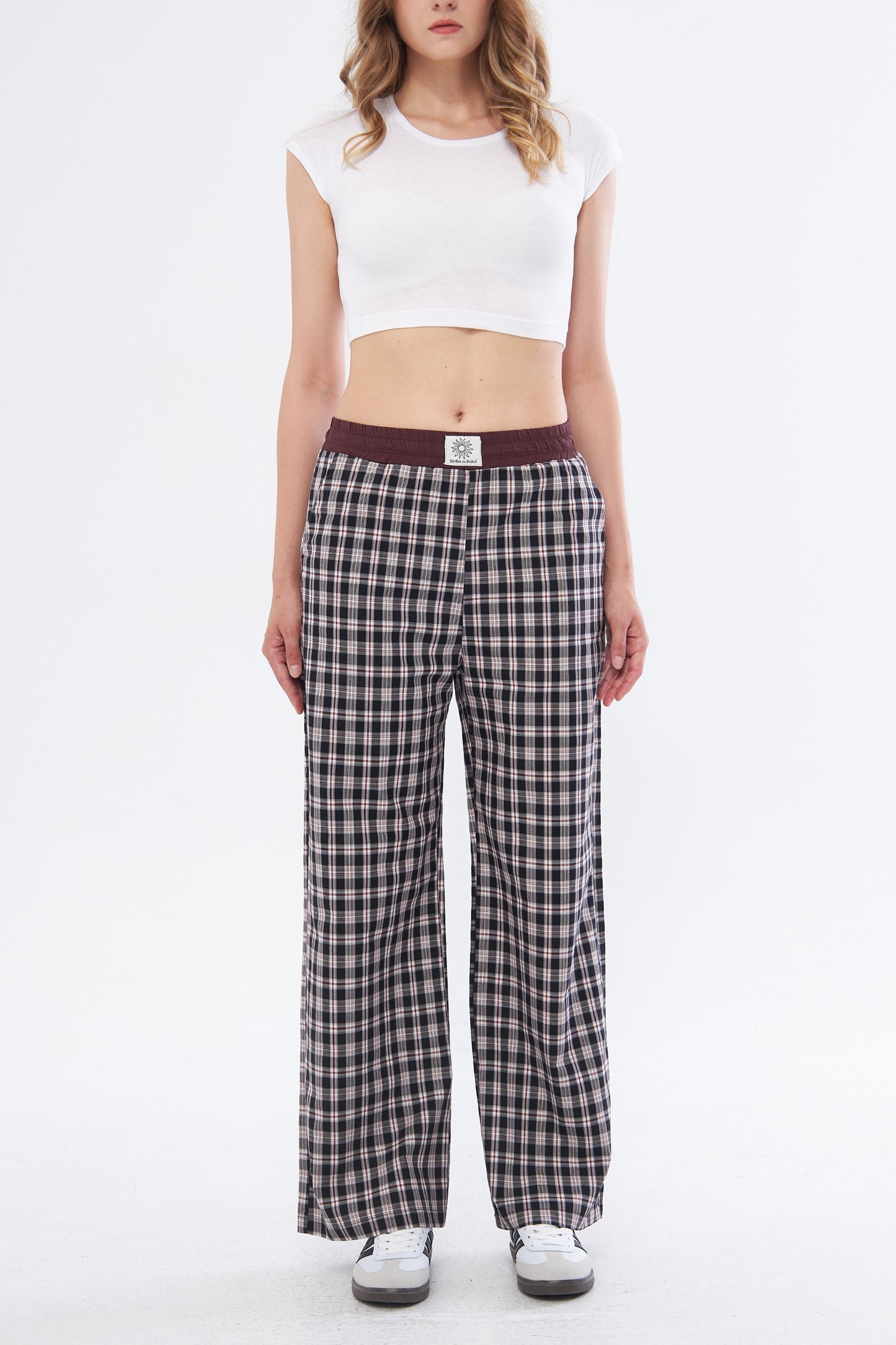 Black/Burgundy Plaid Boyfriend Trousers