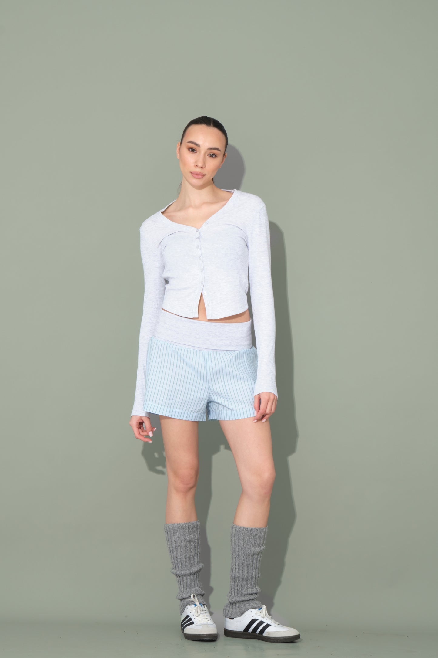Blue Striped Shorts with Folded Waist Detail