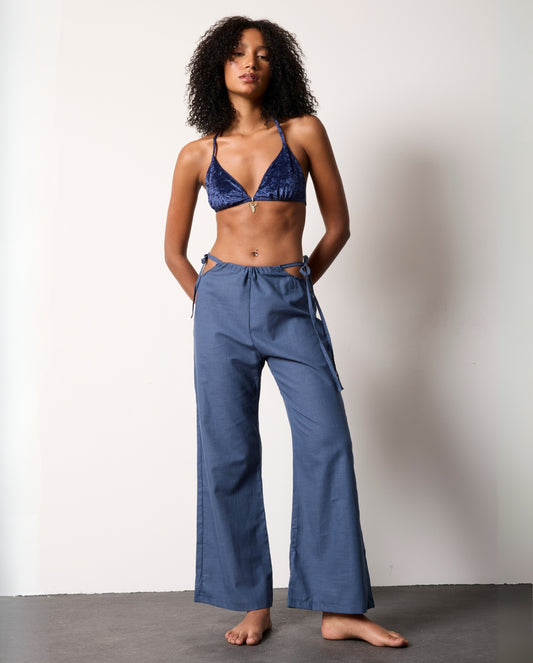 Navy Blue Amande Linen Trousers