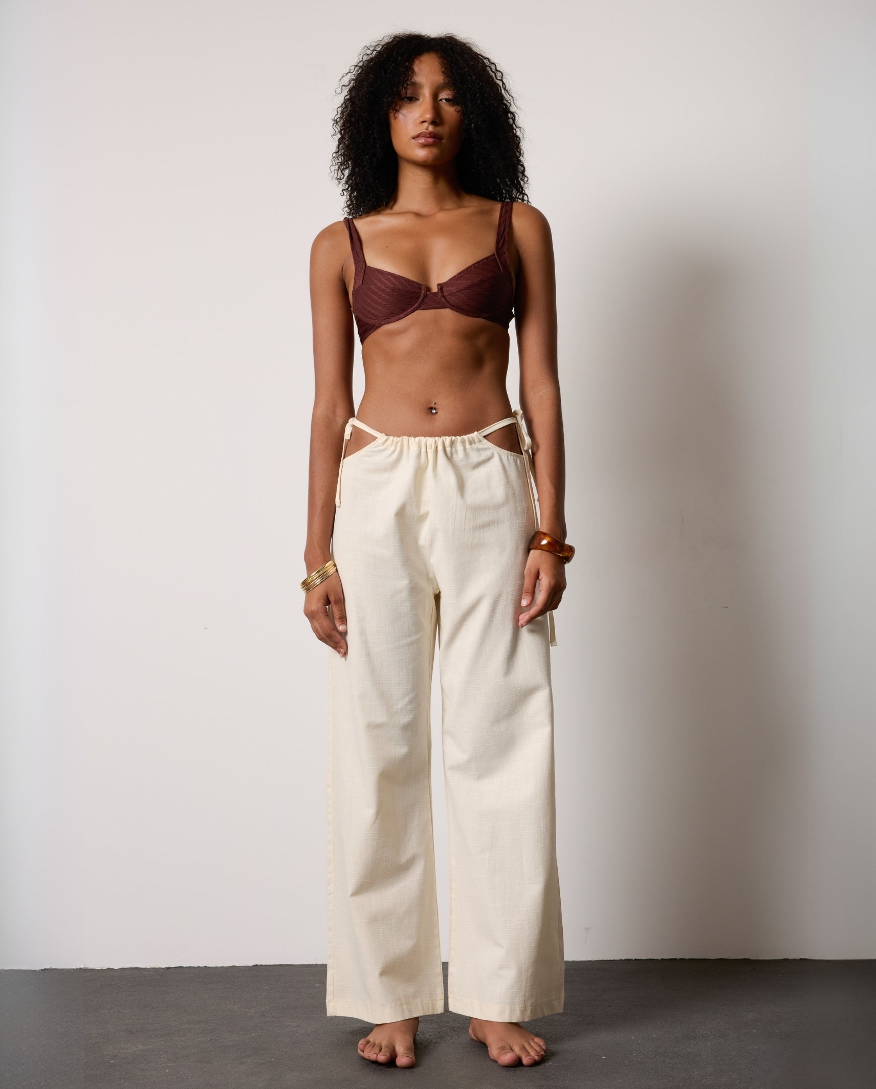 Cream Amande Linen Trousers