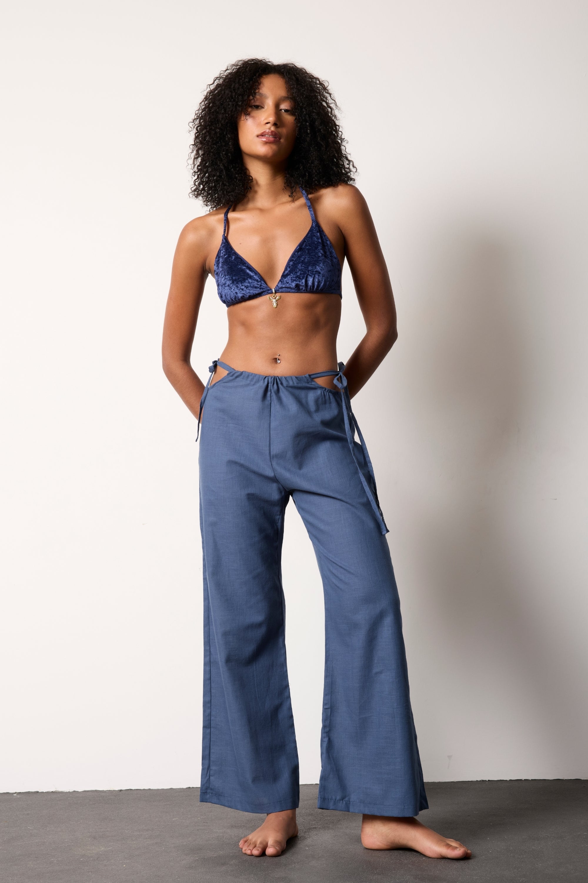 Navy Blue Amande Linen Trousers