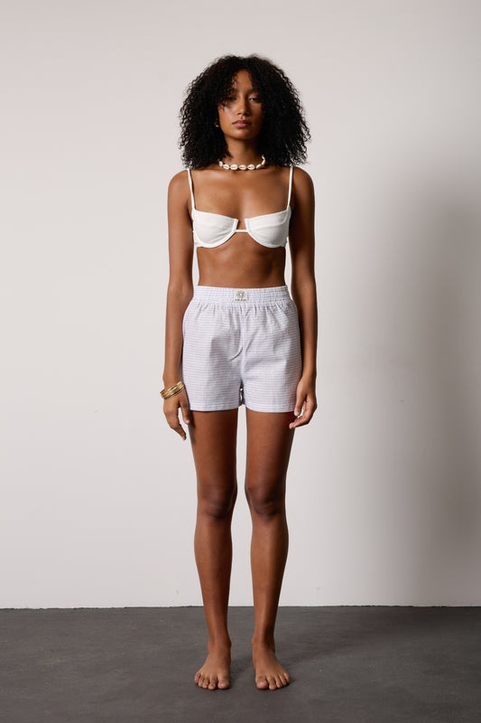 Sandy White Striped Marine Transparent Beach Shorts