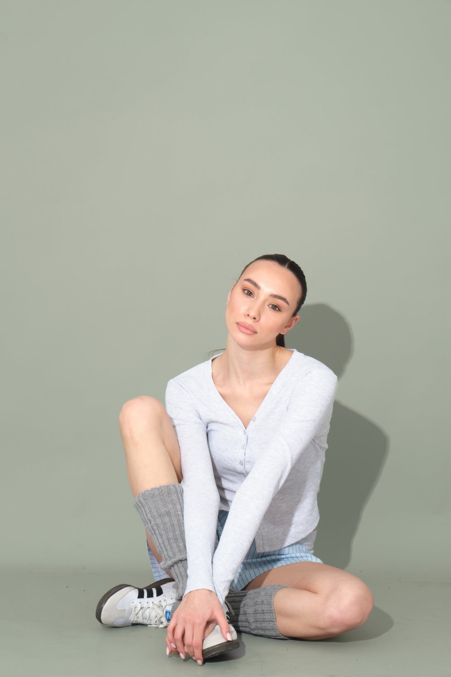 Blue Striped Shorts with Folded Waist Detail