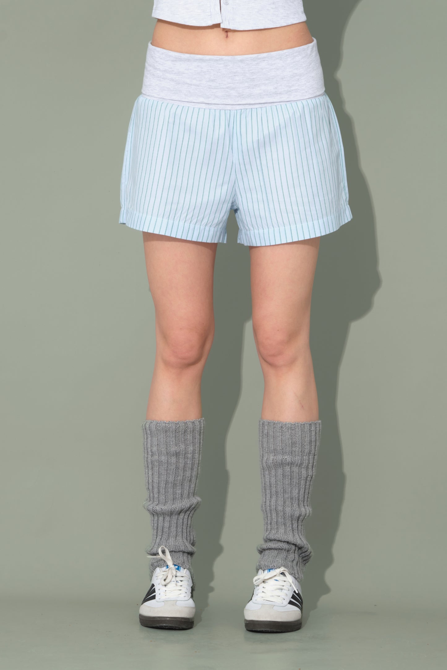 Blue Striped Shorts with Folded Waist Detail