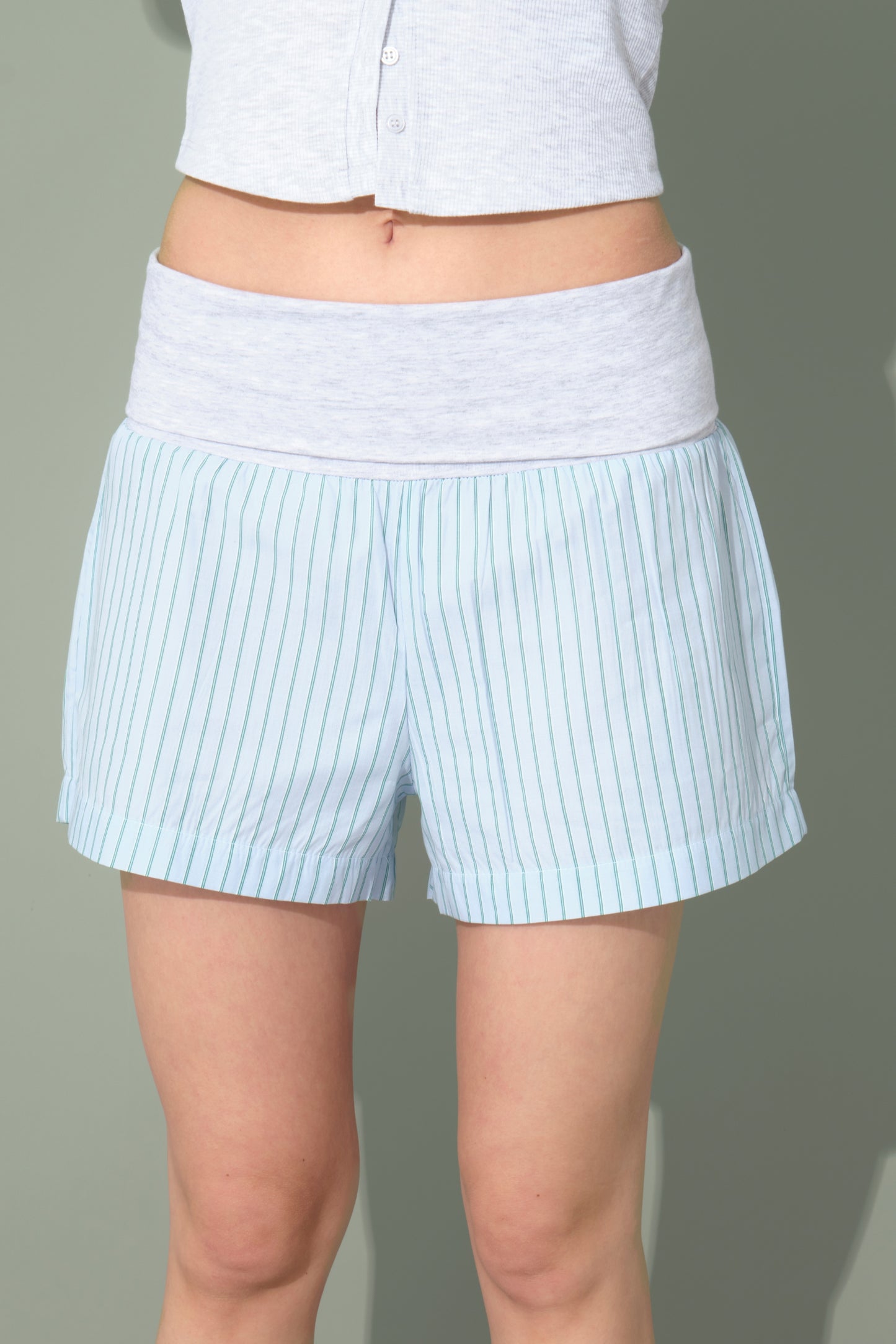 Blue Striped Shorts with Folded Waist Detail
