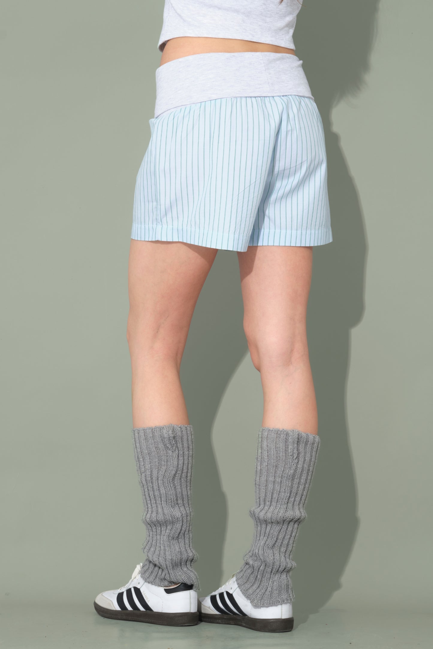 Blue Striped Shorts with Folded Waist Detail