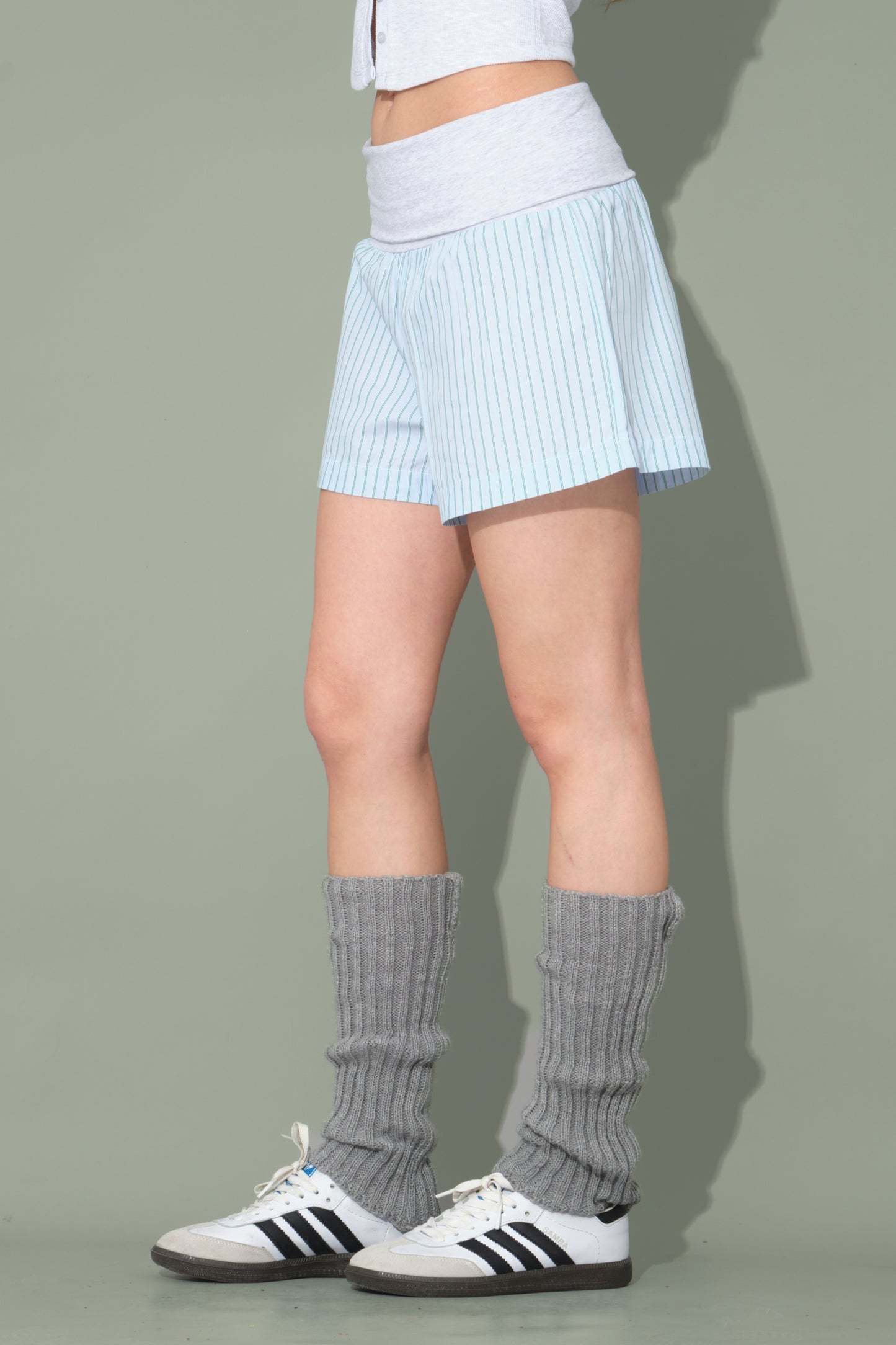 Blue Striped Shorts with Folded Waist Detail