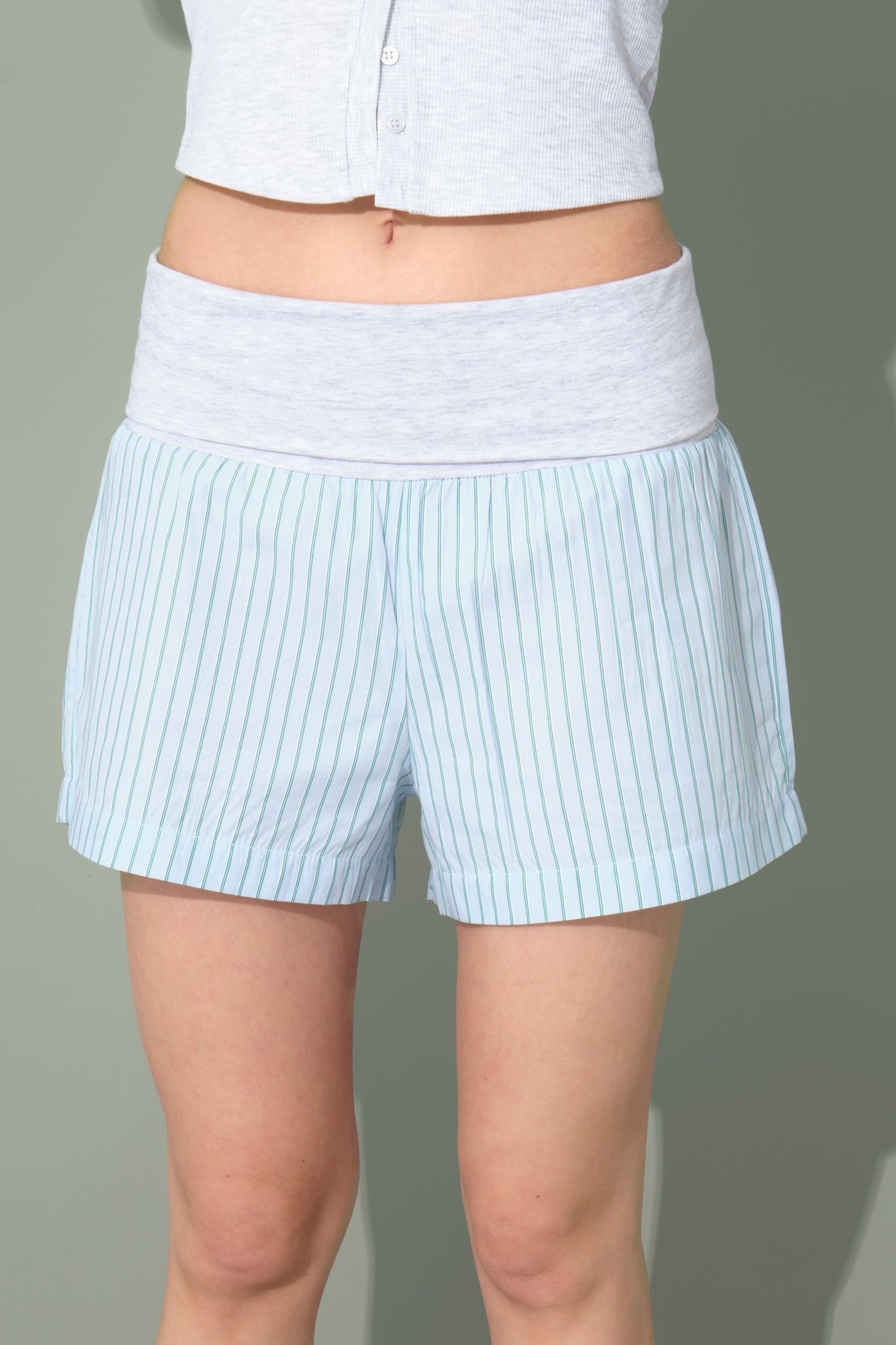 Blue Striped Shorts with Folded Waist Detail