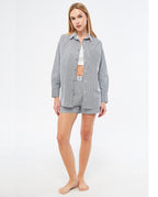 Navy Blue Striped Ensoleillé Shirt Shorts Set