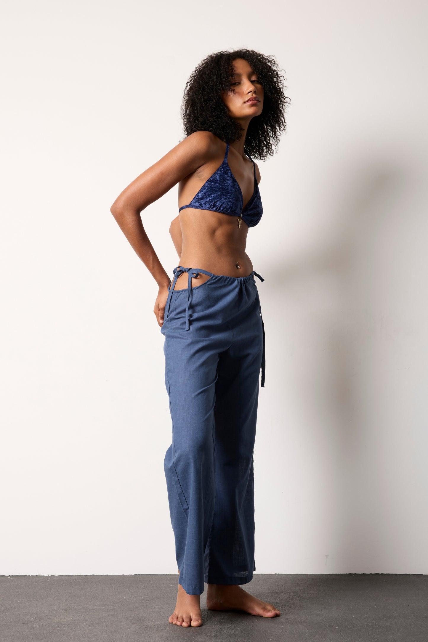 Navy Blue Amande Linen Trousers