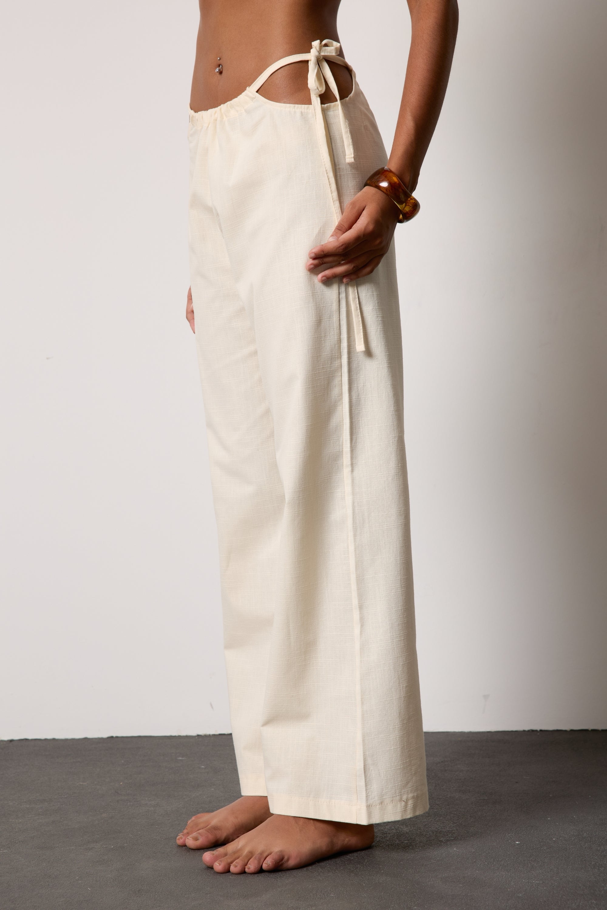 Cream Amande Linen Trousers