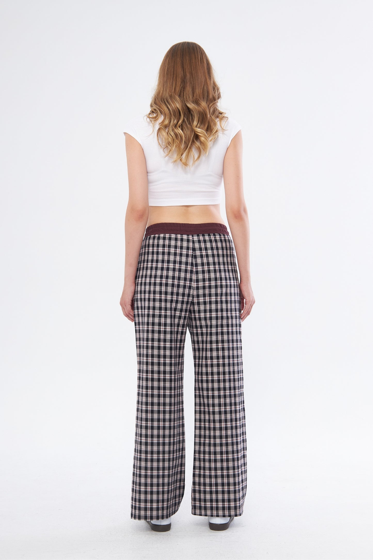 Black/Burgundy Plaid Boyfriend Trousers