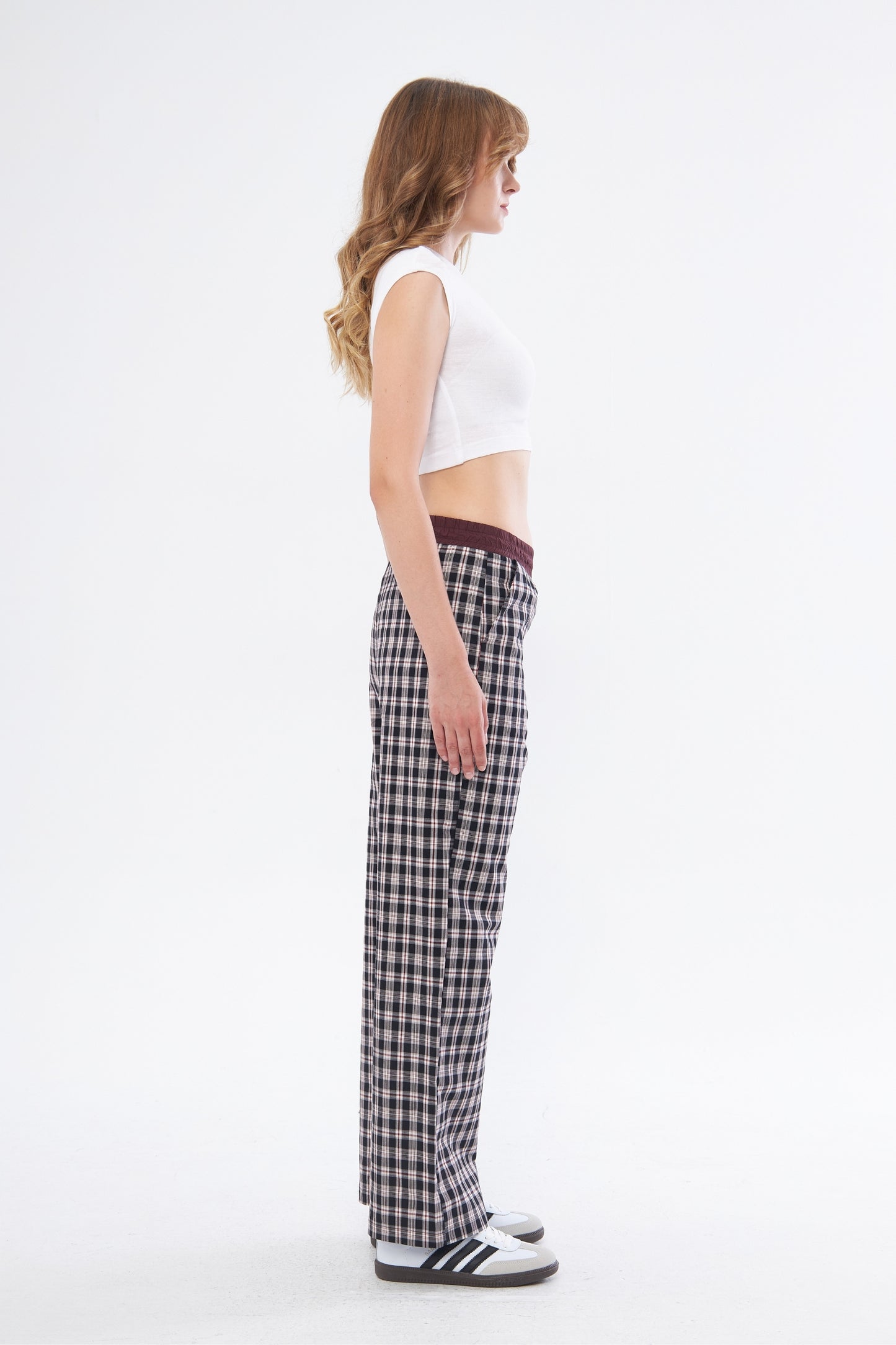 Black/Burgundy Plaid Boyfriend Trousers