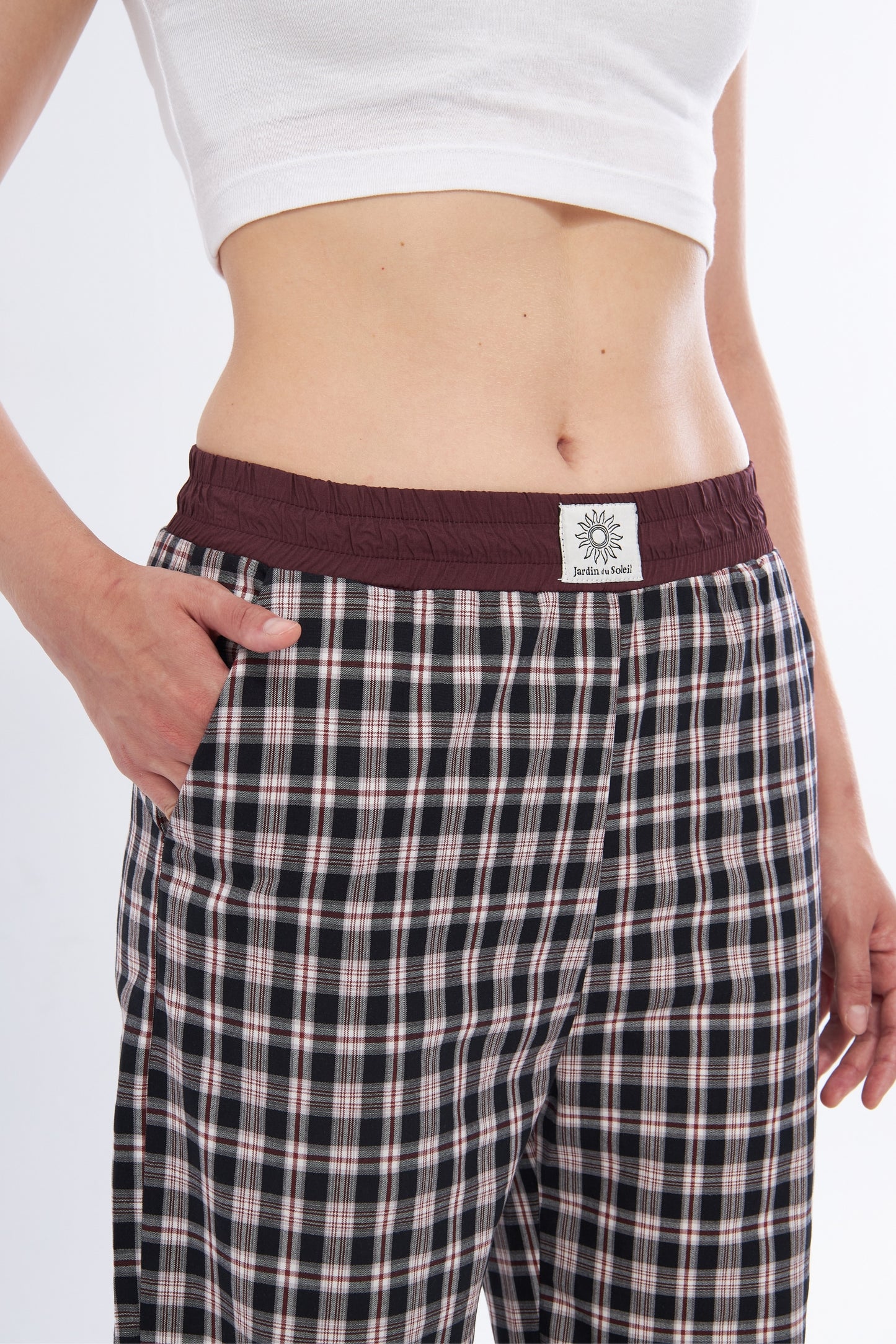 Black/Burgundy Plaid Boyfriend Trousers