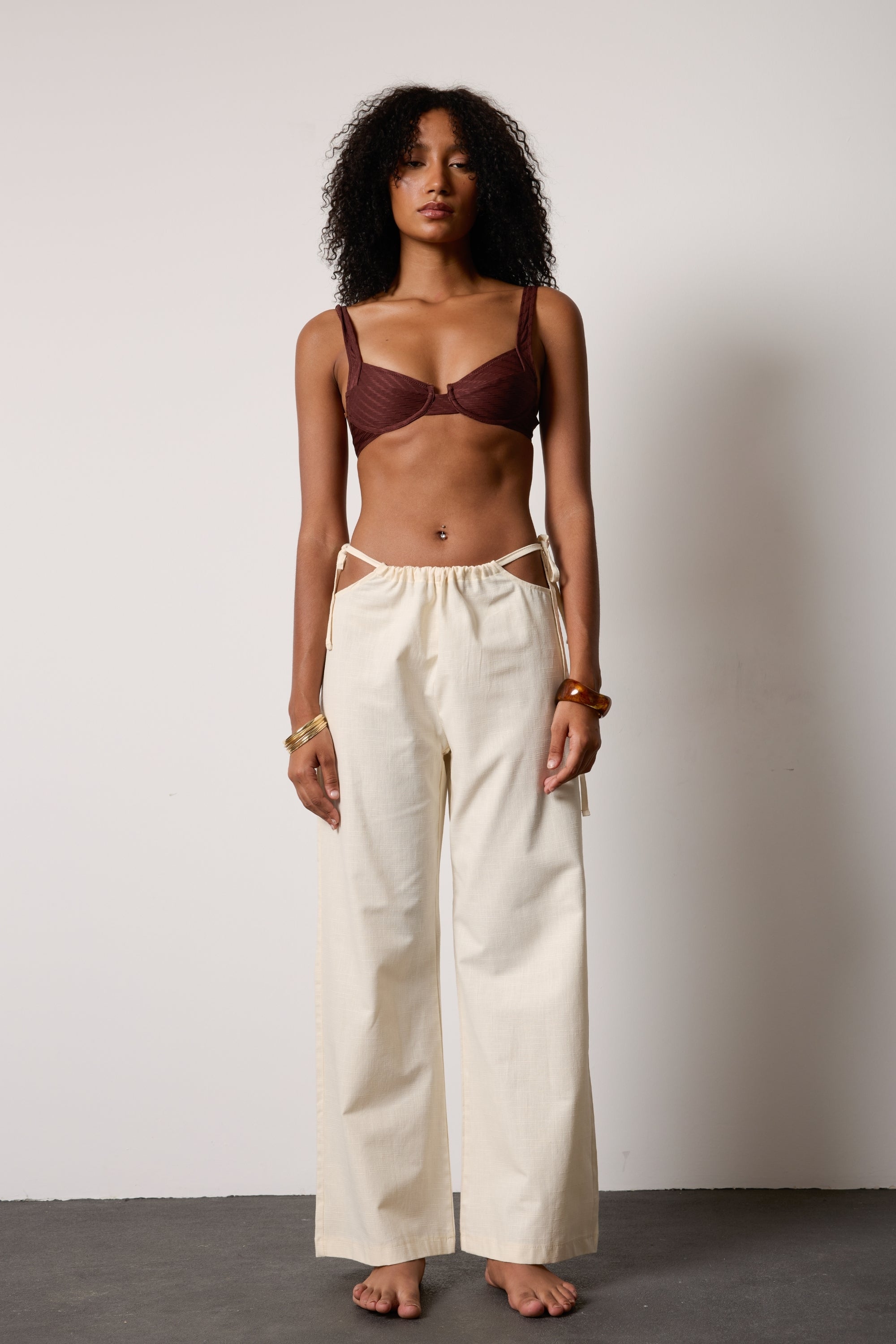 Cream Amande Linen Trousers