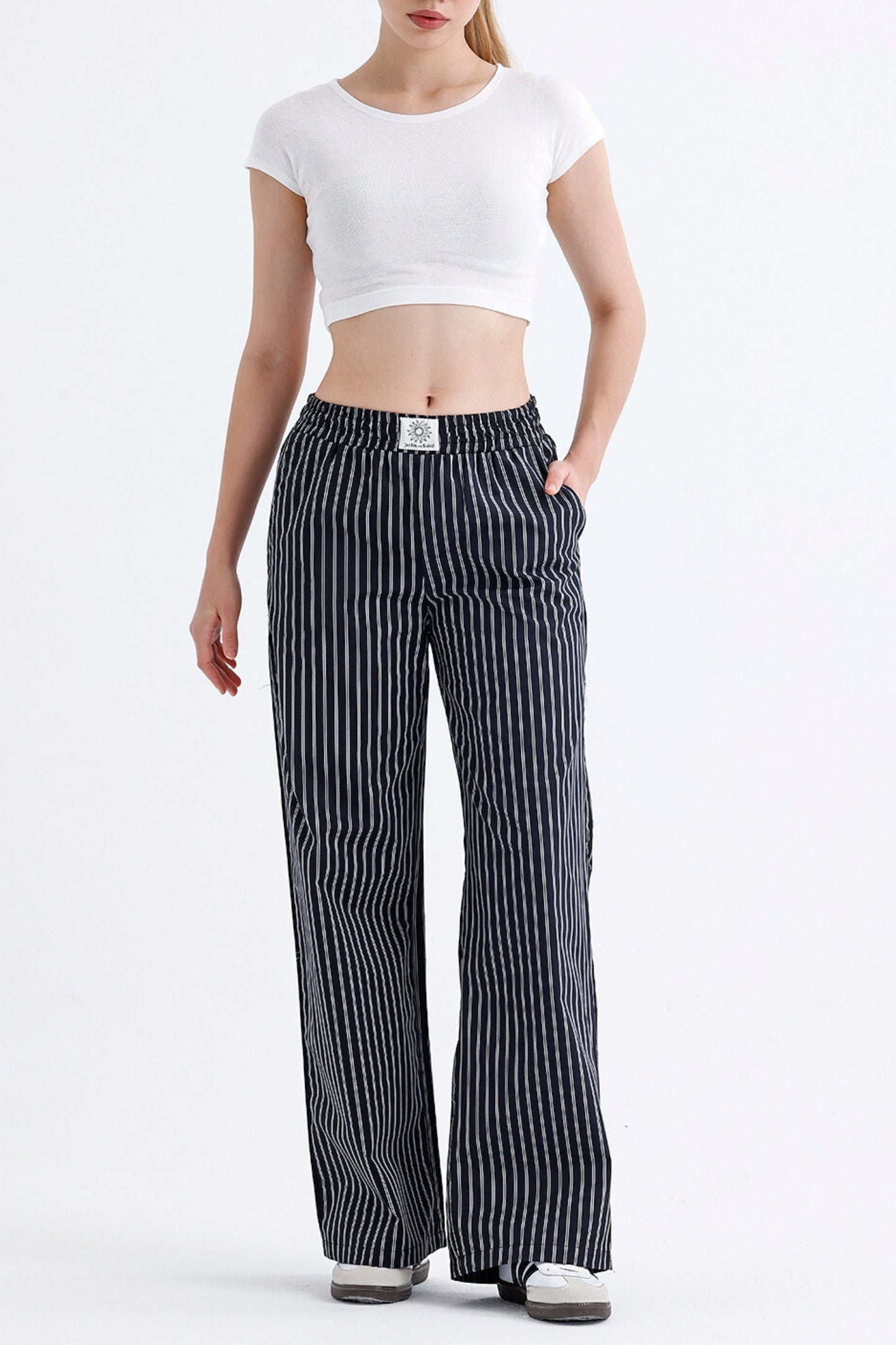 Black and White Striped Brigitte Trousers