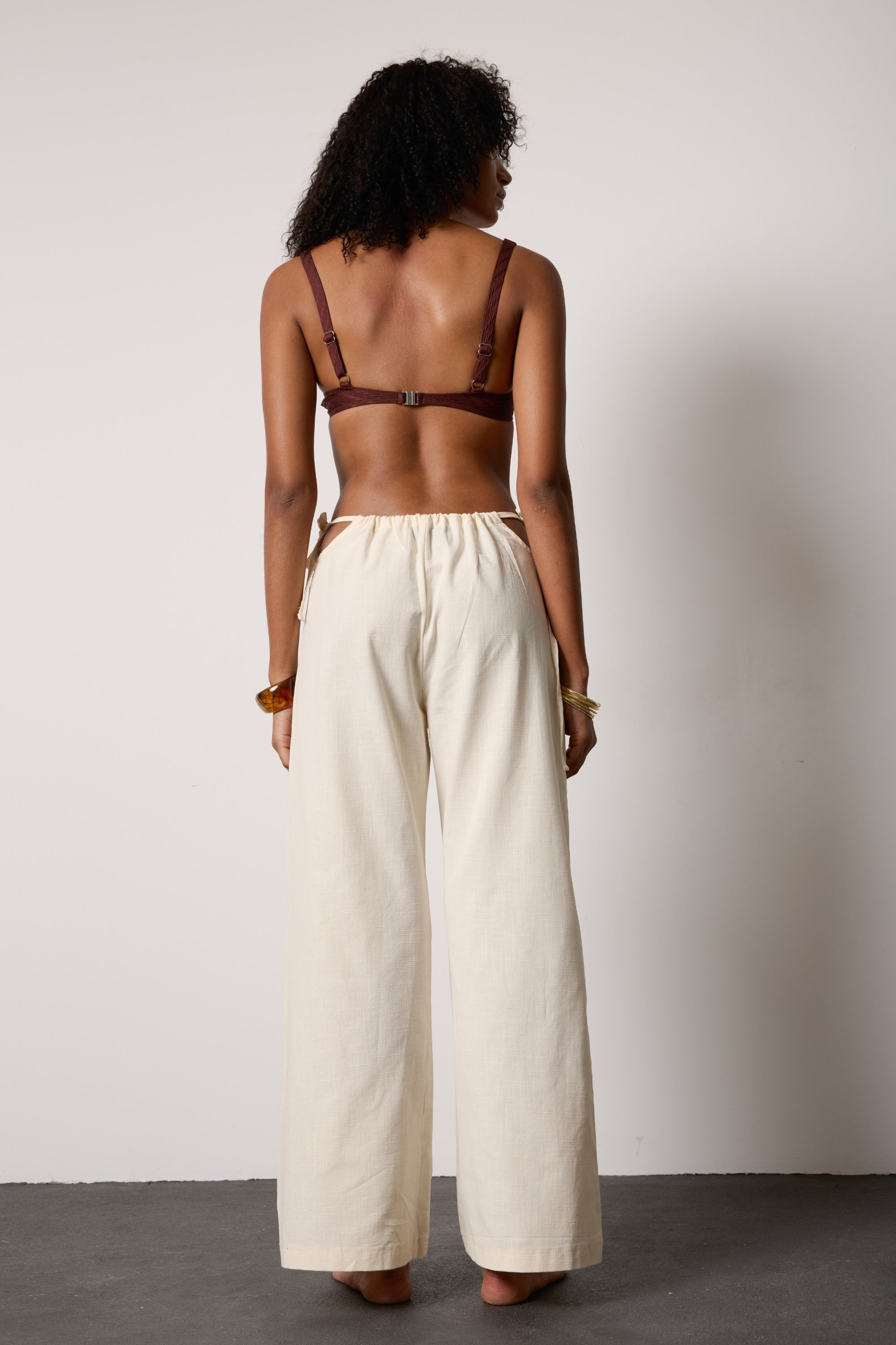 Cream Amande Linen Trousers