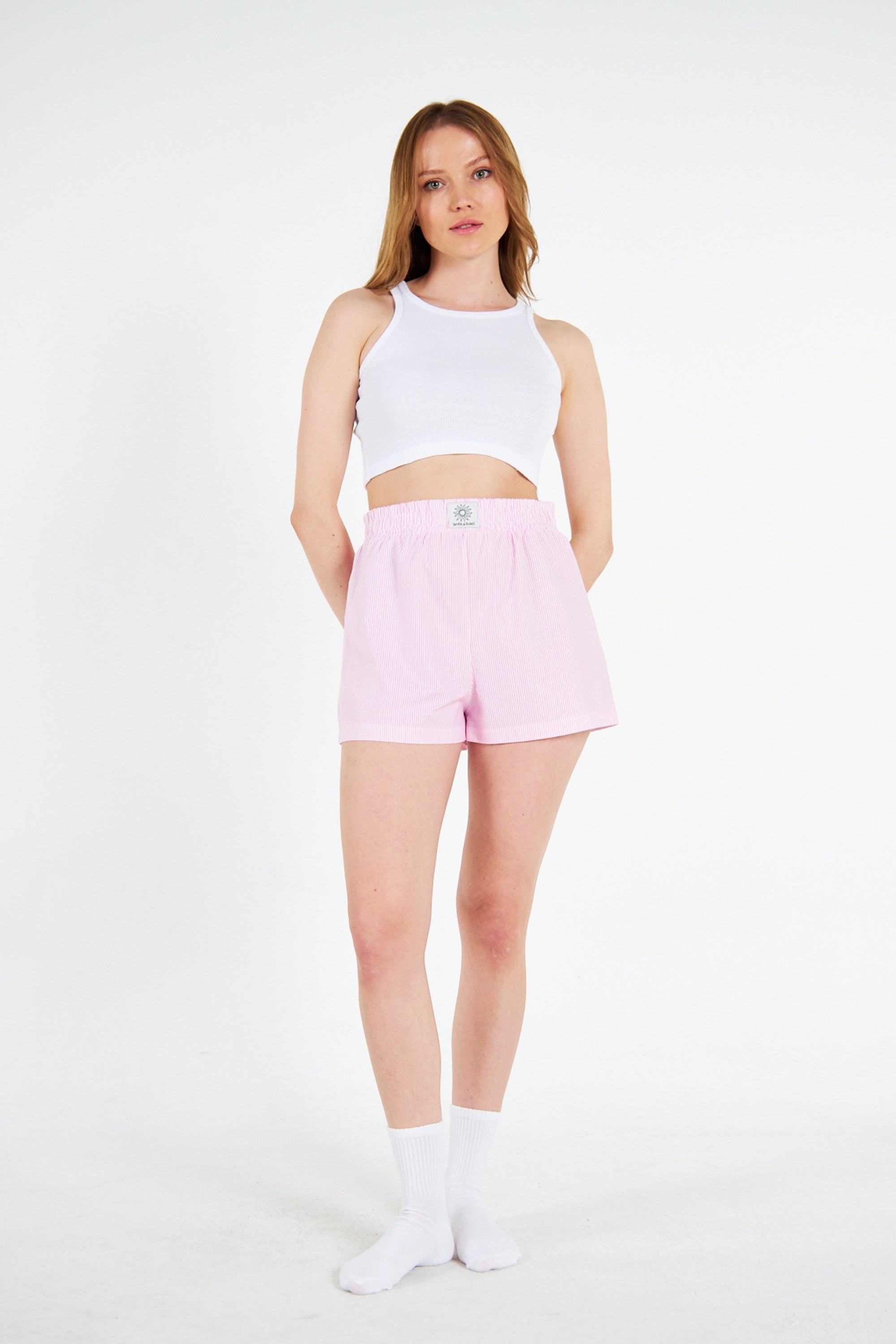 ÇİZGİLİ ŞORT - PEMBE