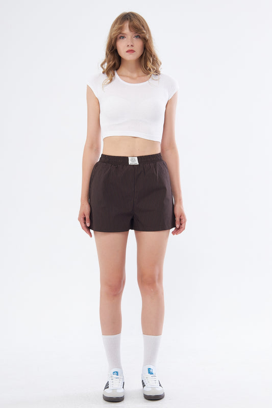 Cocoa Powder Striped Camille Shorts