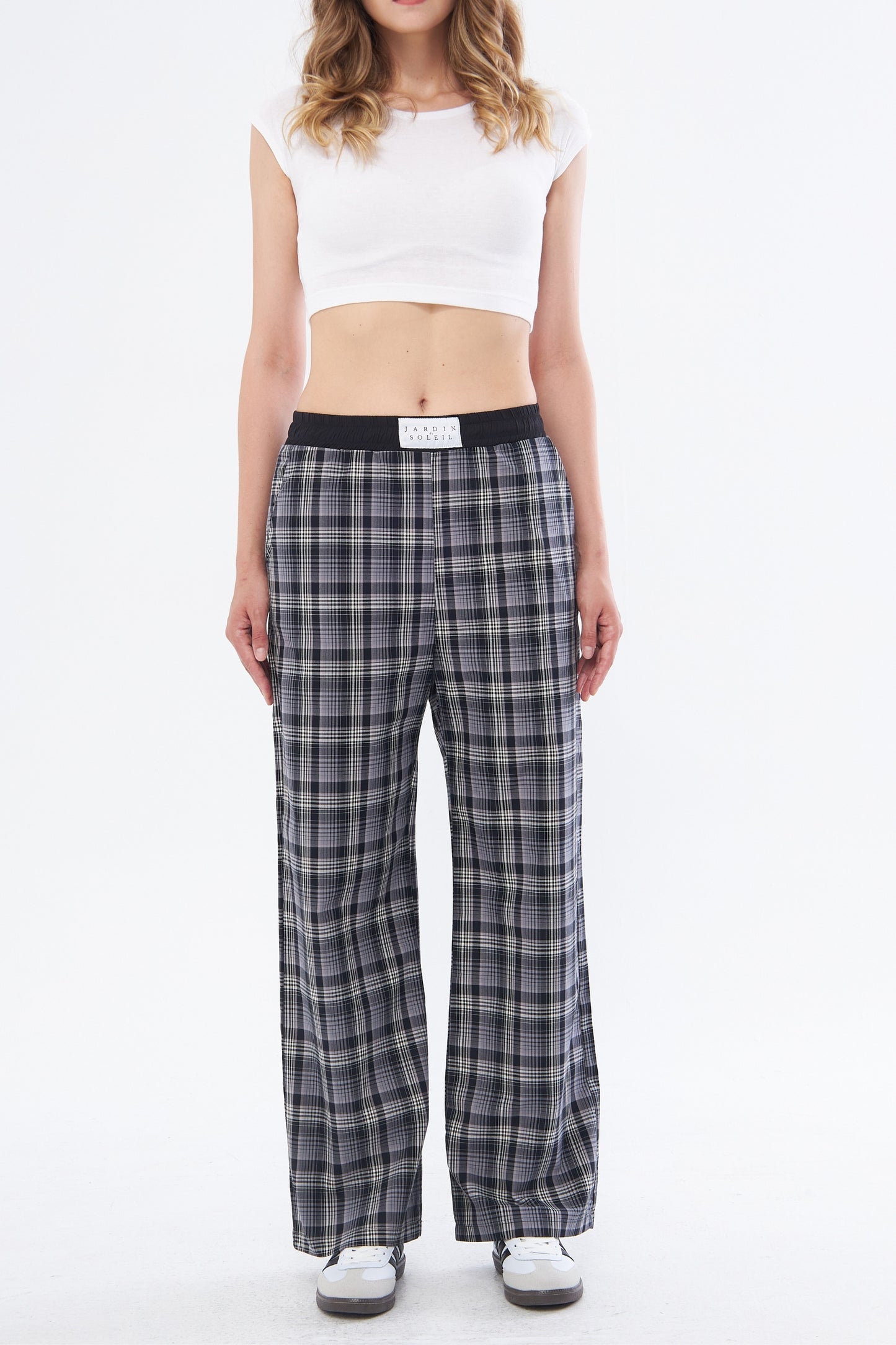 Black Plaid Boyfriend Trousers