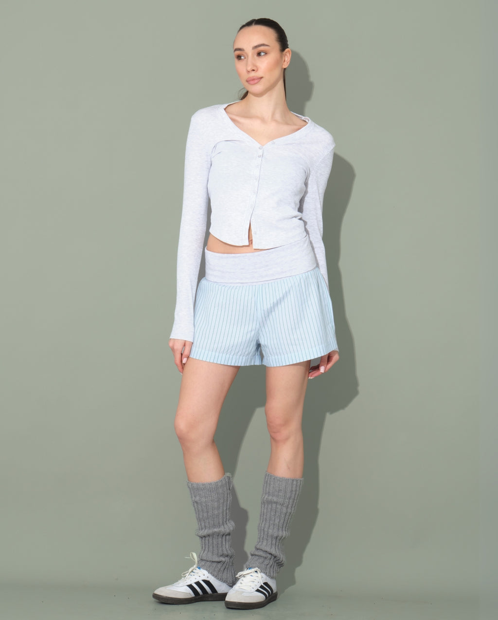 Blue Striped Shorts with Folded Waist Detail
