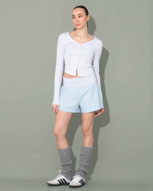 Blue Striped Shorts with Folded Waist Detail